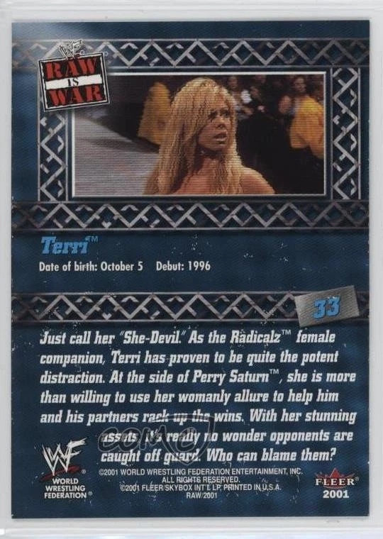 2001 Fleer WWF Raw is War Terri Runnels #33 Rookie RC - Image 2 of 2