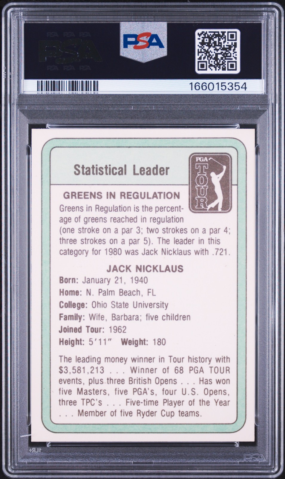 1981 DONRUSS GOLF STATISTICAL LEADER JACK NICKLAUS ROOKIE RC PSA 10 view 2
