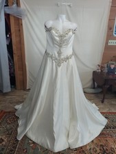 Morilee Satinlook Size16 White Gem Sequin Torso Frt+bk .buttonlook Train.vcup