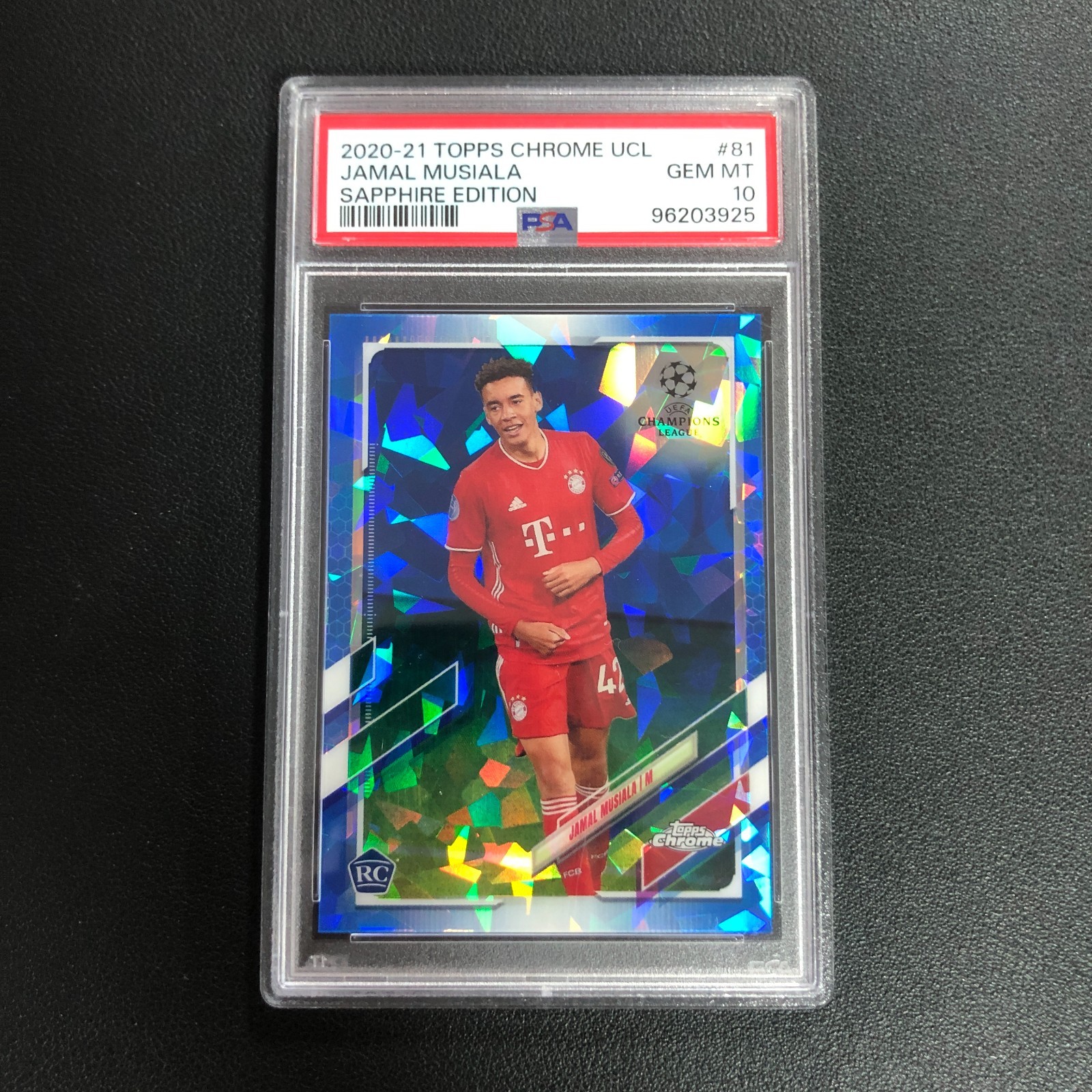 2020-21 Topps Chrome UEFA Sapphire Edition Jamal Musiala RC PSA 10 Bayern