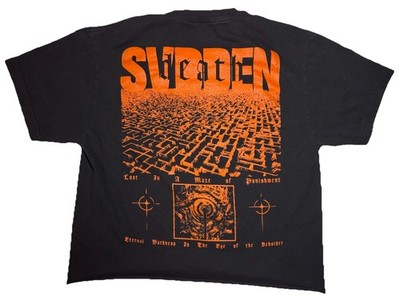 Svdden Death Maze Of Punishment T Shirt Size L Crop Chopped Raw Hem EDM DJ Rave
