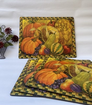 Benson Mills Set Of 4  Cornucopia  Cork Back Placemats 15.75''x 11.75'' SEE PHOTOS