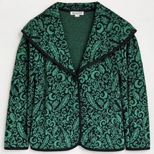 Pendleton 100 Merino Wool Paisley Jacquard Cardigan Sweater Green Black S Retro