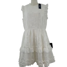 Lulus White Floral Devore Burnout Ruffle Tiered Mini Dress Womens Size M NWT