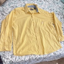 Chaps Regular Fit Striped Yellow White Cotton Blend Dress Shirt XL Point Collar