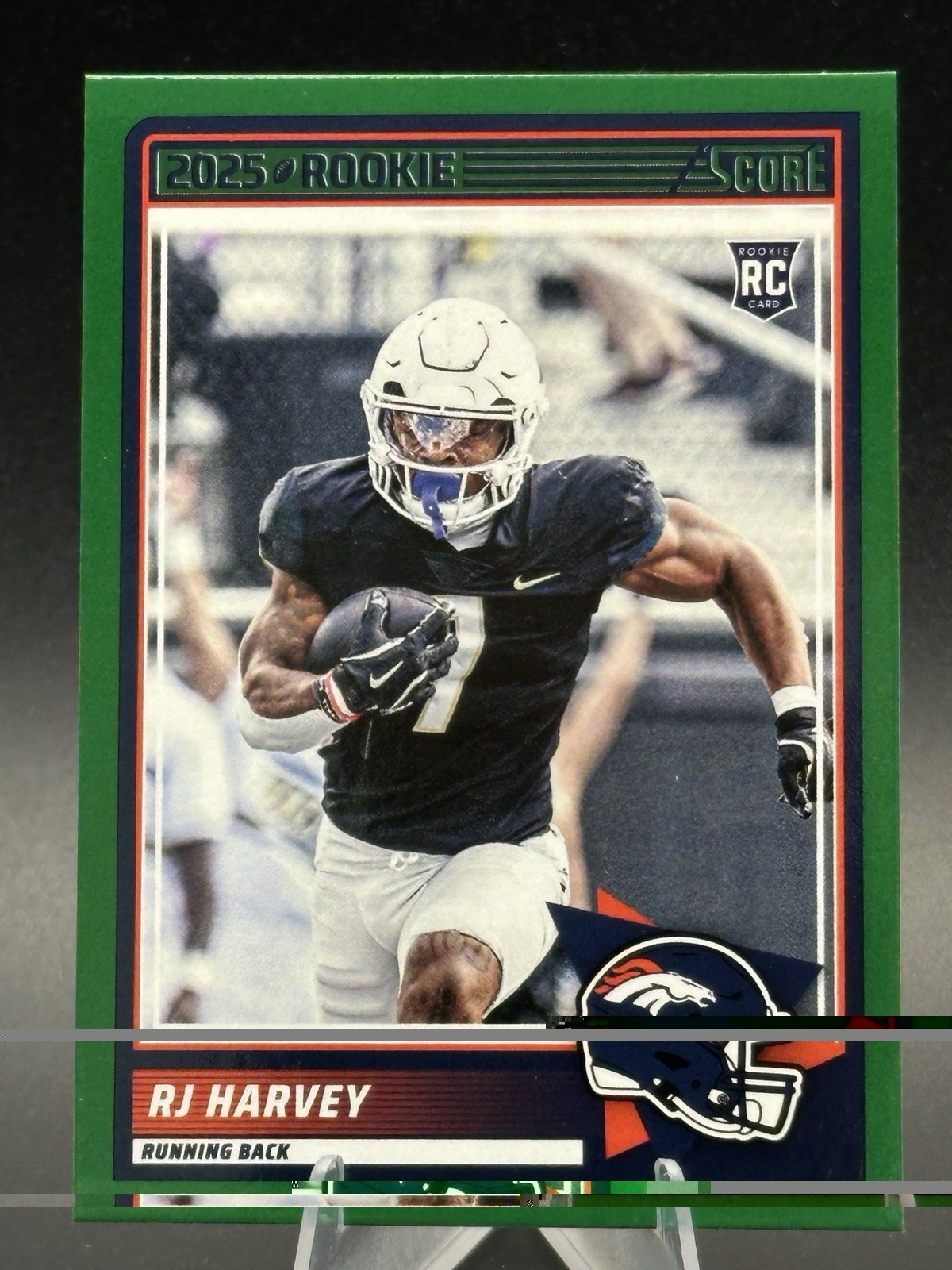 2025 Panini Score RJ Harvey Green Parallel RC Rookie Card -#49 - Broncos / UCF