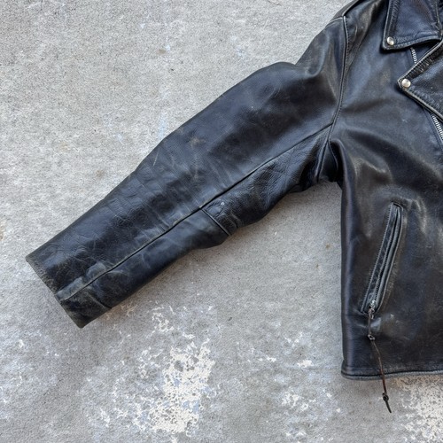 Vintage Vanson Leather Motorcycle Jacket Mens 48 Black Heavy 70s USA Biker - Picture 2 of 24
