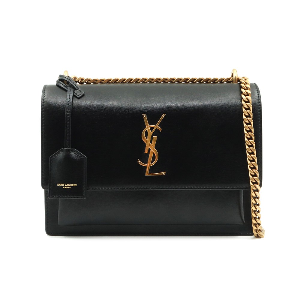 Borsa a tracolla media Saint Laurent pelle di vitello nera catena oro tramonto 442906