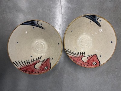 Hand Painted Fish Ceramic Tableware Microwave (set of 2)