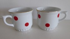 Original BOHEMIA 2 Jumbo Tassen Set Polka Dot Goldrand Retro