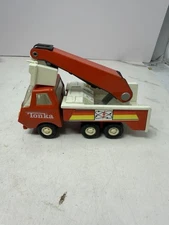 VTG Mini Tonka Utility Bucket Truck 70’s Orange Pressed Steel Power Electricity