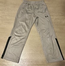 Under Armour Boys Track Pants Gray/Black Loose Fit Pull-On Elastic Waist