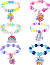 Unicorn Princess Charm Bracelets Set for Girls 6 Pack Stretchy Beaded Kids Jewel