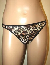Panties Vanity Fair String Bikini Nylon Leopard Print 6 Medium Black Brown