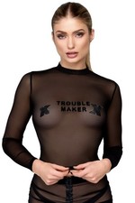 Transparentes Mesh Crop Top Troublemaker Tüll Langarm Sexy XS-3XL