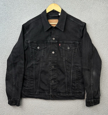 Levis Premium Mens Black Denim Trucker Jacket Medium Dark Horse 72334-0403