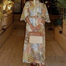 Zimmermann Brightside Dress Size 1 / 10 AU / 6 US Batik Midi Patchwork Linen