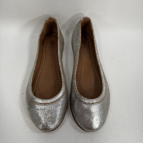 FRYE Carson Silver Metallic Distressed Leather Ballet Flats Size 6.5 - Picture 3 of 12