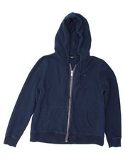 TOMMY HILFIGER Womens Zip Hoodie Sweater UK 16 Large Navy Blue Cotton DF83