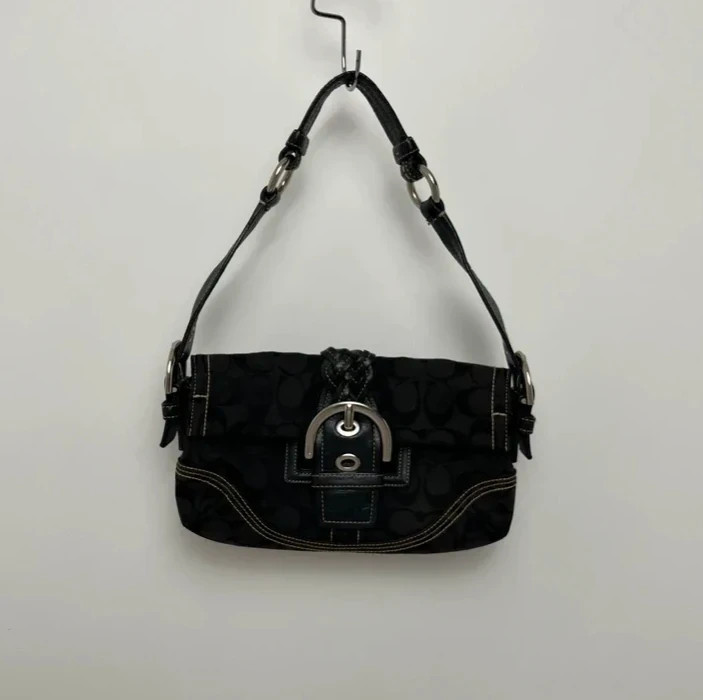 Coach Demi Soho Signature Monogram Black Big Buckle Shoulder Bag