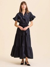 Mille Victoria Tiered Maxi Ruffle Black Dress Womens Size Small Fits M EUC