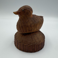 Antique MCM Fine Wicker Duck Working Music Box Handmade In Shanghai RARE