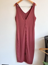 Cider Terracotta Ribbed Button Front Midi Dress Size S
