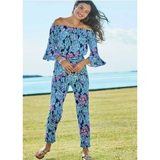 Lilly Pulitzer Pineapple Party Jumpsuit XL Off Shoulder Tropical Resort Vacation
