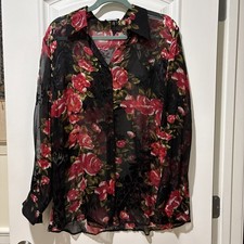 ELENA MIRO WOMEN'S SZ 14 FLORAL SHEERE LONG SLEEVE ROOMY BLOUSE TOP SILK BLEND