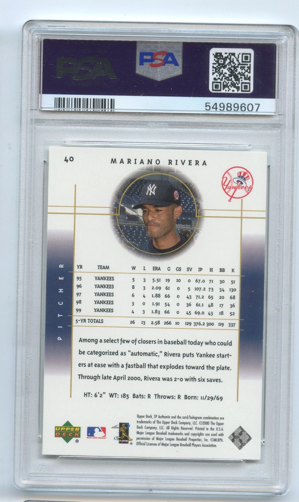 2000 SP Authentic Mariano Rivera #40 PSA 8 NM-MT New York Yankees MLB Card view 2