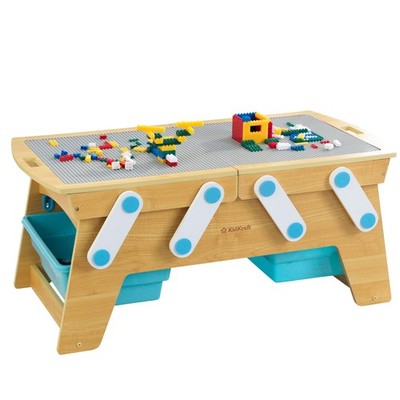 KidKraft Building Bricks Play N Store Wooden Table, Childrens Toy Storage with