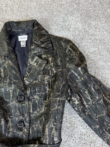 Chico’s Blazer schwarz/gold Modernist Eulenmuster Damengröße 0 Jacke - Bild 2 von 15