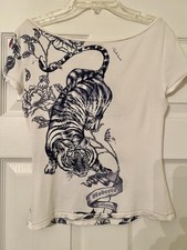Roberto Cavalli Top T-shirt Tiger Tattoo Rare Beautiful Size S Excellent 🌸