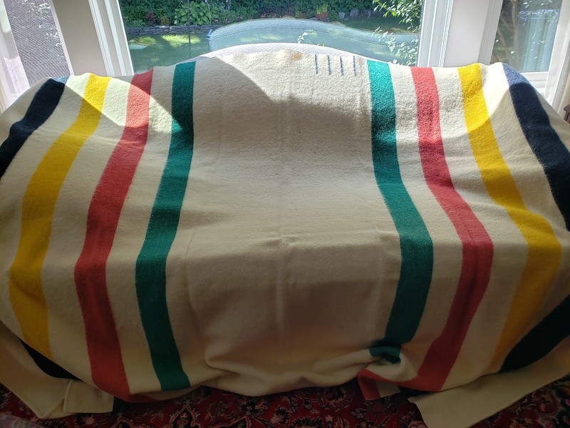 Vintage Hudson's Bay Point Blanket 4 Point Multi-Stripe Wool 72x81 Excellent Con