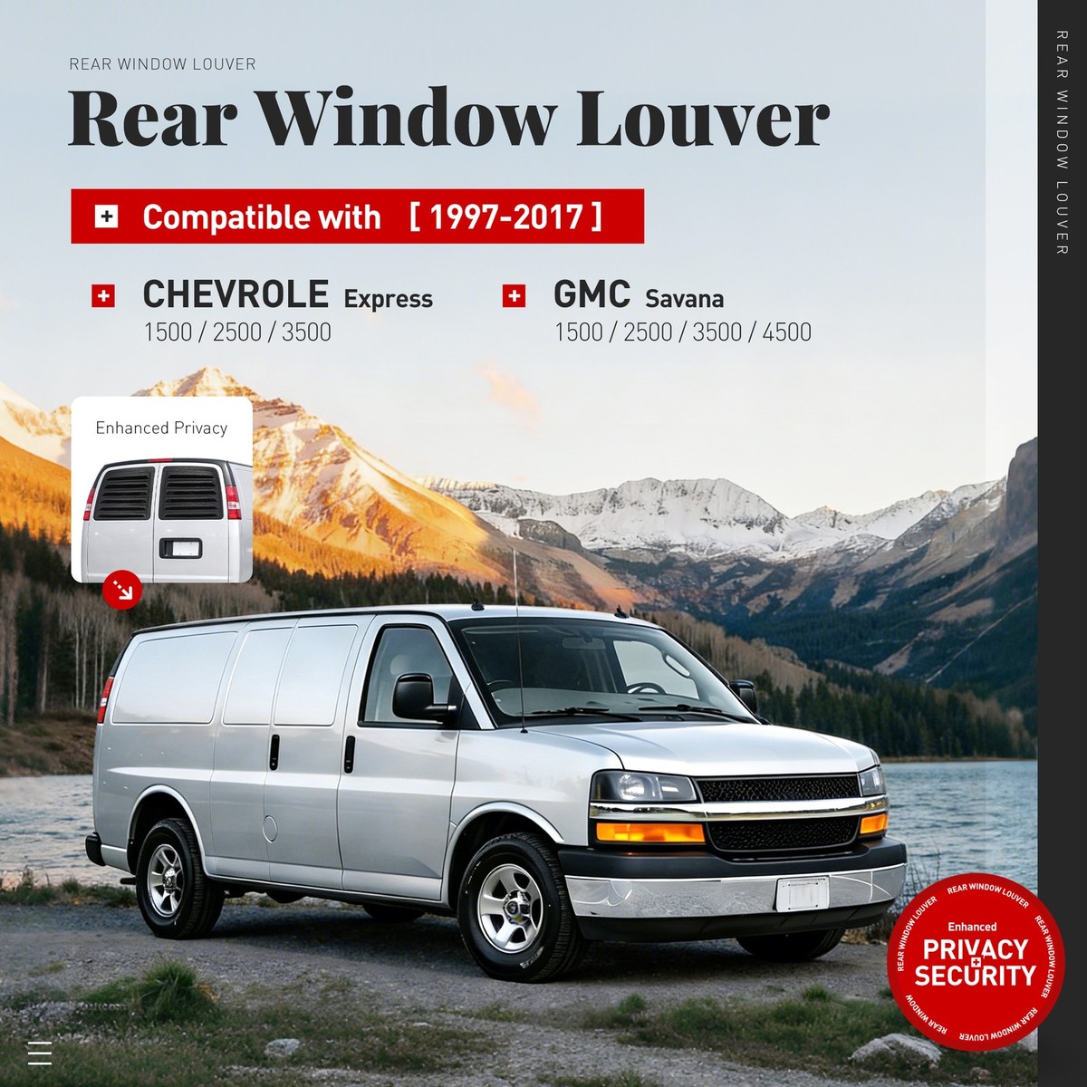Rear Window Louver Sun Shade For 97-17 Chevy Express GMC Savana