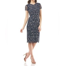 JS Collections METALLIC SOUTACHE DRESS in Navy / Silver 6