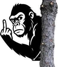 Middle Finger Peek-A-Boo Bigfoot Metal Sign - Flipping Off Sasquatch Black 
