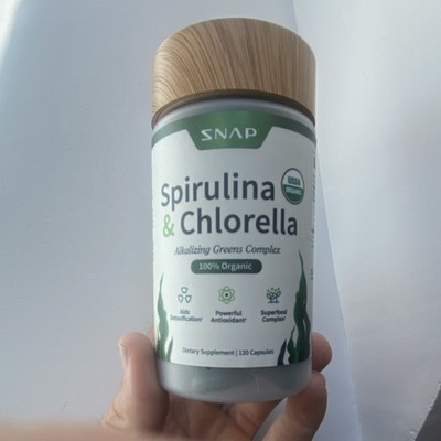 SNAP Spirulina Chlorella Organic Vegan Alkalizing Greens Complex 120 Capsules