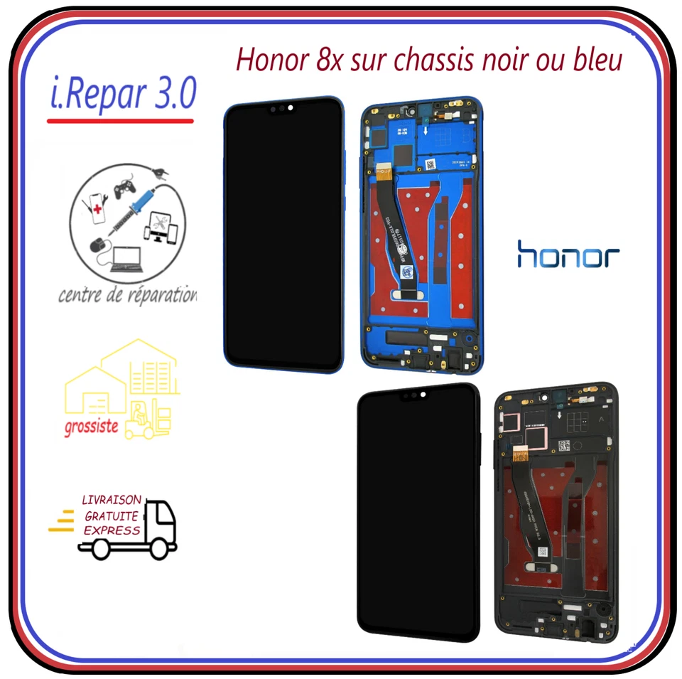 Ecran lcd origine+vitre tactile assemblé sur chassis Honor 8X Noir ou bleu