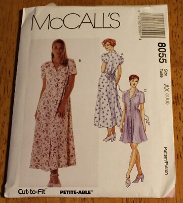Mc Calls ~ PATTERN #8055 MISSES DRESS IN 3 STYLES - Sizes 4,6,8 - Vintage Uncut
