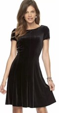 NWT CHAPS $110 Classic Black Velvet Fit And Flare Dress Size X-Large
