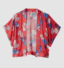  130 Seafolly Girls Red Tropical Open Front Kimono Swimwear Cover-Up Size OS