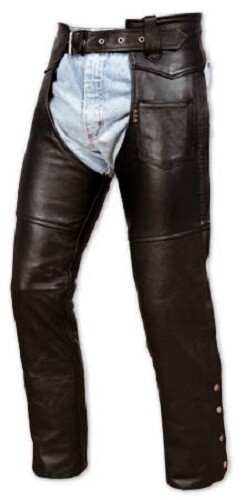 Chaps Damen Leder Rindsleder Motorrad Hose Lederhose Schwarz