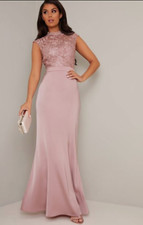 CHI CHI Pink Dress UK 8 Blush Maxi Floral Embroidery Lace Party NY MELERI £75