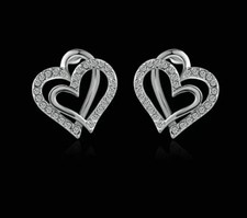 18K REAL PLATINUM FILLED HEART STUD EARRINGS MADE WITH SWAROVSKI CRYSTALS HR2
