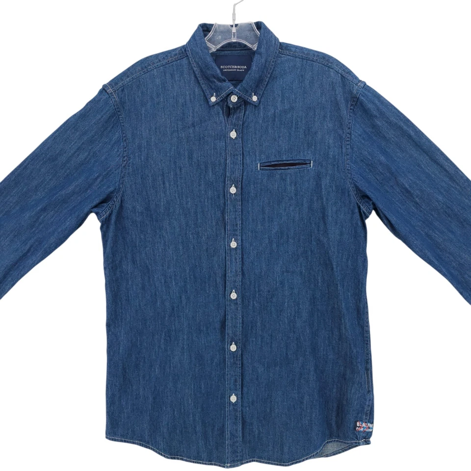 Camisa vaquera azul SCOTCH & SODA manga larga 100 % algodón estimado MEDIANO calce ajustado Foto 3 de 4