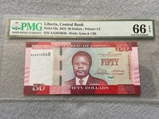2016 Central Bank, Liberia $50 Fifty Dollar Bill PMG Certified