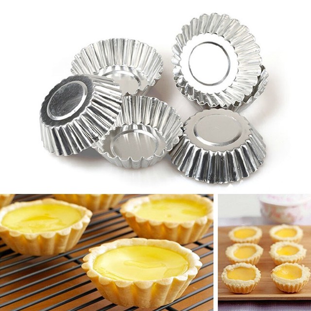 10PCS Egg Tart Aluminum Cupcake Cookie Cake Flower Mold Mould Tin