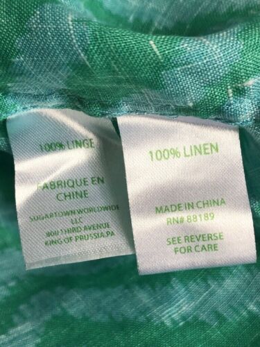 LILLY PULITZER 100% LINEN KURTA TOP TUNIC GREEN AQUA BLUE ANIMAL PRINT M EUC - Picture 8 of 9