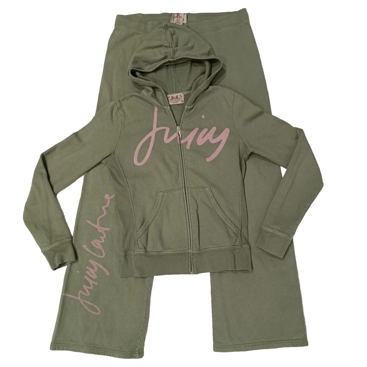 Vintage Juicy Couture Matching Tracksuit Set Green Pink Medium Jacket Pants  Rare